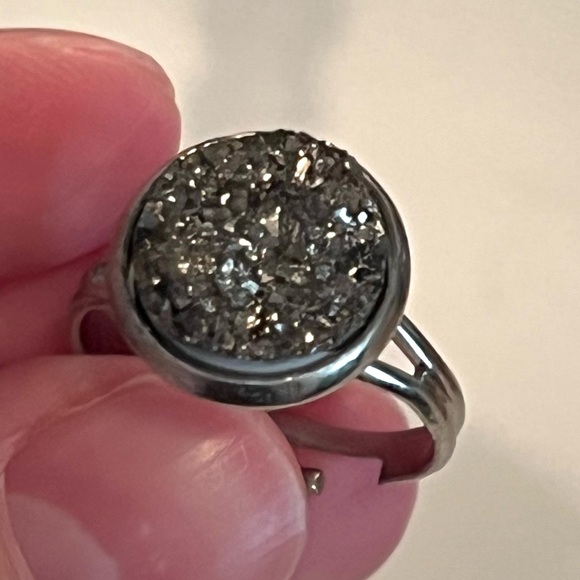 Dark Grey Druzy Adjustable Ring - Picture 2 of 4
